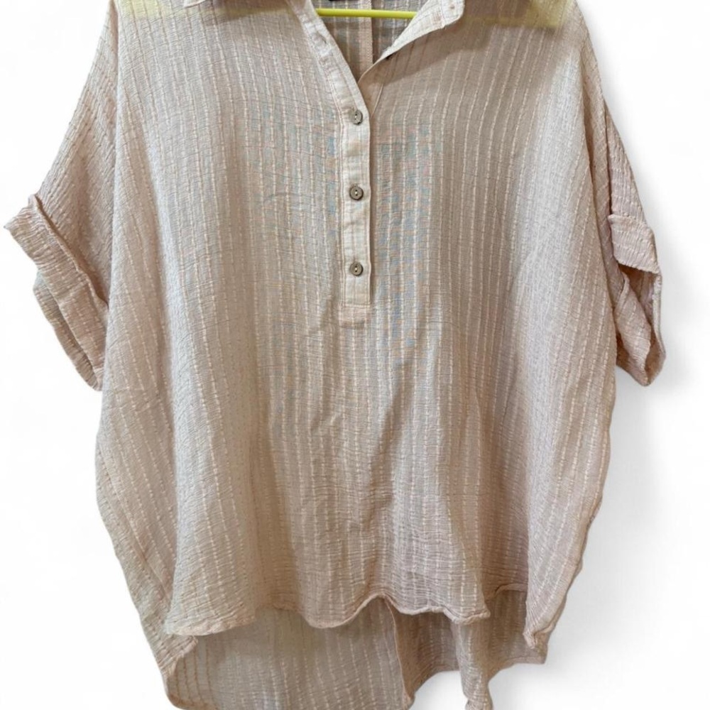 Blue B Collection Pale Pink Gauze Button Top Medium